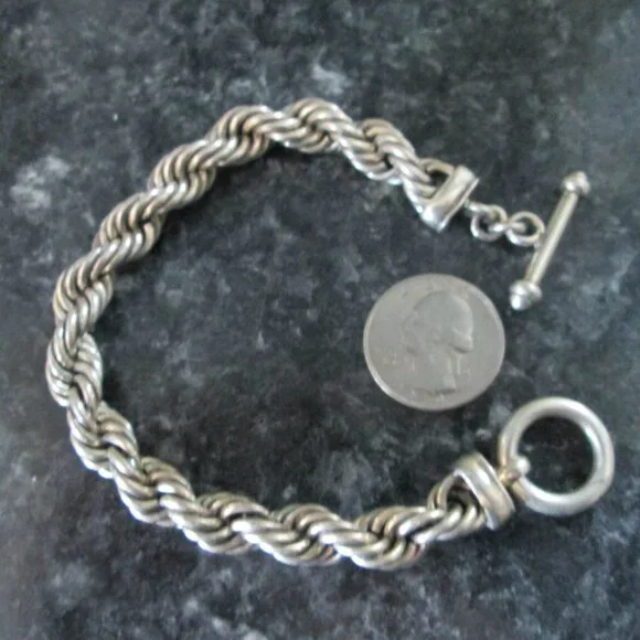 Sterling Silver Bracelet Rope Toggle Clasp Chunky Heavy 51 Grams - Picture 4 of 8